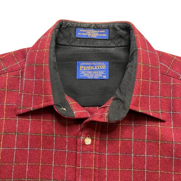 Vintage Pendleton Lodge Shirt Red Plaid 100% Virgin Wool Men’s Large western - Picture 2 of 11